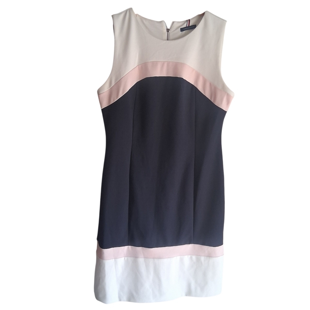 Tommy Hilfiger Colorblock Dress Navy Blue Pink White Dress 10 Classic Sheath